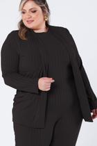 Twin Set Plus Size Canelado 2 Peças - Cardigan e T-shirt - Preto Leila