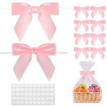 Twist Tie Bows Hooyiyuux, fita de cetim rosa, 50 unidades