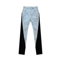 Twotwinstyle retalhos das mulheres denim calças de cintura alta slim moda casual novo outono 2023