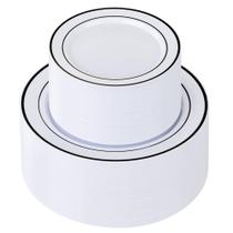 U-QE 100 unidades de pratos descartáveis de plástico preto branco 25 cm 18 cm U-QE 100 unidades de pratos descartáveis de plástico preto branco 25 cm 18 cm