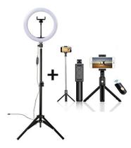 u00b9 Kit Completo Pau De Selfie + Ring Light + C/ Tripé Bluetooth Com Controle Iluminador 26cm ~ - Online