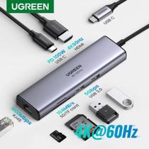 UGREEN Adaptador Hub USB C 7x1 Thunderbolt HDMI 4K 60Hz Ethernet RJ45 Leitor cartão Type-C PD 100W UGREEN Adaptador Hub USB C 7x1 Thunderbolt HDMI 4K 60Hz Ethernet RJ45 Leitor cartão Type-C PD 100W