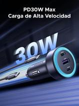 UGREEN Carregador veicular rápido de carro 30W (3 EM 1) suporta 25W 20W QC/PD 3.0 com luz LED UGREEN Carregador veicular rápido de carro 30W (3 EM 1) suporta 25W 20W QC/PD 3.0 com luz LED