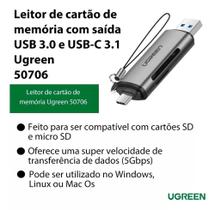 UGREEN Leitor de cartão Memória Micro SD ( 2 em 1 ) USB C USB 3.0 5 Gbps compatível Galaxy/iPhone UGREEN Leitor de cartão Memória Micro SD ( 2 em 1 ) USB C USB 3.0 5 Gbps compatível Galaxy/iPhone