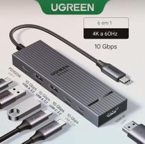 UGREEN Revodok Adaptador ( 6 em 1 ) Hub USB C para USB 3.2 10 Gbps Gen 2 HDMI 4K 60Hz Tipo C 100W PD
