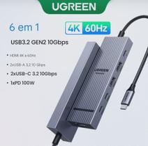 UGREEN Revodok Adaptador ( 6 em 1 ) Hub USB C para USB 3.2 10Gbps Gen 2 HDMI 4K 60Hz Tipo C 100W PD UGREEN Revodok Adaptador ( 6 em 1 ) Hub USB C para USB 3.2 10Gbps Gen 2 HDMI 4K 60Hz Tipo C 100W PD