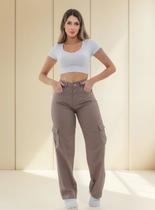 Ujeans Calça Pantalona Wide Leg Cargo Preta