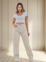 Ujeans Calça Pantalona Wide Leg Cargo Preta