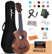 Ukulele ADM Hawaiian Wood Soprano de 21 polegadas com kit Brown-Sapele Ukulele ADM Hawaiian Wood Soprano de 21 polegadas com kit Brown-Sapele