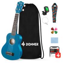 Ukulele Donner Soprano de 21 polegadas para iniciantes com kit inicial azul
