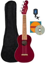 Ukulele Fender Monterey Concert - pacote Cherry com bolsa de shows, afinador e DVD instrucional do Austin Bazaar Ukulele Fender Monterey Concert - pacote Cherry com bolsa de shows, afinador e DVD instrucional do Austin Bazaar