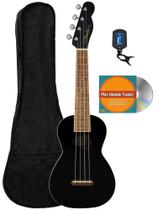 Ukulele Fender Monterey Concert pacote preto com bolsa de shows, afinador e DVD instrucional do Austin Bazaar