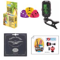 Ukulele Kit Acessórios MZK1 Afinador Mahalo Cordas Aquila Ukulele Kit Acessórios MZK1 Afinador Mahalo Cordas Aquila