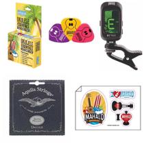 Ukulele Kit Acessórios MZK1 Afinador Mahalo Cordas Aquila - TURBO
