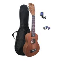 Ukulele Soprano Acústico c/Capa Simples, Afinador e Palhetas