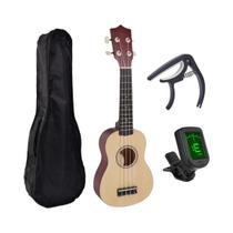Ukulele Soprano De 21 Polegadas Para Iniciantes Com Bolsa, Afinador Digital E Capotraste Da Miwayer