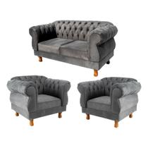 Um Sofá 1,80cm + Duas Poltronas Chesterfield Elisabeth CORANO PRETO