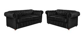 Um Sofá 2 Lugares + Um Sofá 3 Lugares Chesterfield Luis Xv Corano - Preto Um Sofá 2 Lugares + Um Sofá 3 Lugares Chesterfield Luis Xv Corano - Preto