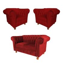 Um Sofá 2,00cm + Duas Poltronas Chesterfield Luiz XV - CORANO PRETO