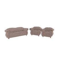 Um Sofá 3 Lugares + Duas Poltronas Chesterfield Merlo - Suede Nude / decoração, sala de estar, recepção, barbearia Um Sofá 3 Lugares + Duas Poltronas Chesterfield Merlo - Suede Nude / decoração, sala de estar, recepção, barbearia