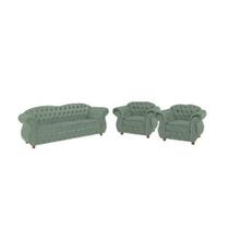 Um Sofá 3 Lugares + Duas Poltronas Chesterfield Merlo- Veludo Acqua / decoração, sala de estar, recepção, barbearia