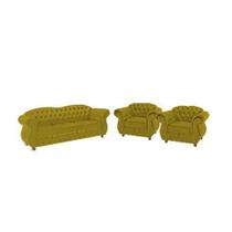 Um Sofá 3 Lugares + Duas Poltronas Chesterfield Merlo- Veludo Amarelo / decoração, sala de estar, recepção, barbearia