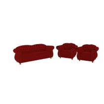 Um Sofá 3 Lugares + Duas Poltronas Chesterfield Merlo - Veludo Vermelho/ decoração, sala de estar, recepção, barbearia Um Sofá 3 Lugares + Duas Poltronas Chesterfield Merlo - Veludo Vermelho/ decoração, sala de estar, recepção, barbearia