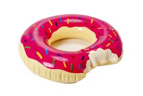 Uma Boia Donut Rosa Mordida Festa Decoração na Piscina