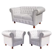Uma Namoradeira + Duas Poltronas Chesterfield Capitonê Luis XV Corano - Branco / Decoração, Recepção, Salas de Tv e Estar