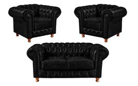 Uma Namoradeira + Duas Poltronas Chesterfield Luís XV - Corano Preto