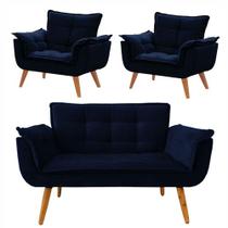 Uma Namoradeira + Duas Poltronas Chesterfield Luxo Opala - AZUL MARINHO / SALA, RECEPÇÃO,ESCRITÓRIO