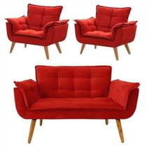 Uma Namoradeira + Duas Poltronas Chesterfield Luxo Opala - SUEDE VERMELHO / SALA, RECEPÇÃO, ESCRITÓRIO