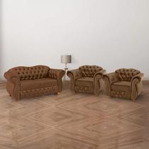 Uma Namoradeira + Duas Poltronas Chesterfield Merlô Suede - Marrom / Decoração, barbearia, sala, recepção