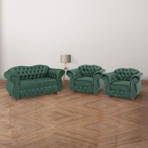 Uma Namoradeira + Duas Poltronas Chesterfield Merlô Suede - Verde Musgo / Decoração, barbearia, sala, recepção Uma Namoradeira + Duas Poltronas Chesterfield Merlô Suede - Verde Musgo / Decoração, barbearia, sala, recepção