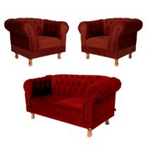 Uma Namoradeira + Duas Poltronas Duque Suede - Bordo