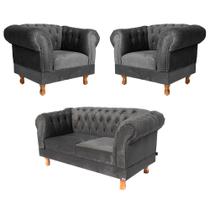 Uma Namoradeira + Duas Poltronas Duque Suede - Cinza Chumbo Uma Namoradeira + Duas Poltronas Duque Suede - Cinza Chumbo