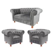Uma Namoradeira + Duas Poltronas Luiz XV Suede Cinza - Camurça Uma Namoradeira + Duas Poltronas Luiz XV Suede Cinza - Camurça