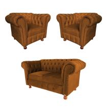 Uma Namoradeira + Duas Poltronas Luiz XV Suede - Terracota Uma Namoradeira + Duas Poltronas Luiz XV Suede - Terracota