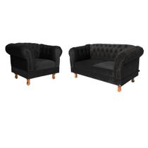 Uma Namoradeira + Uma Poltrona Chesterfield Capitone - Suede Preto / Decorativa, Sala de tv, Recepção Uma Namoradeira + Uma Poltrona Chesterfield Capitone - Suede Preto / Decorativa, Sala de tv, Recepção