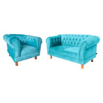 Uma Namoradeira + Uma Poltrona Chesterfield Capitone - Suede Tiffany / Decorativa, Sala de tv, Recepção Uma Namoradeira + Uma Poltrona Chesterfield Capitone - Suede Tiffany / Decorativa, Sala de tv, Recepção