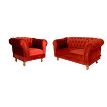 Uma Namoradeira + Uma Poltrona Chesterfield Capitone - Suede Vermelho / Decorativa, Sala de tv, Recepção Uma Namoradeira + Uma Poltrona Chesterfield Capitone - Suede Vermelho / Decorativa, Sala de tv, Recepção
