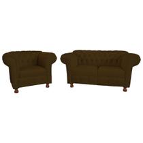 Uma Namoradeira + Uma Poltrona Luis XV Chesterfield Capitone - Suede Marrom / Sala de tv, Recepção, barbearia