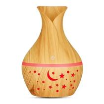 Umidificador aromatizador ultrasonico tulipa estrelada madeira clara usb com led colorida