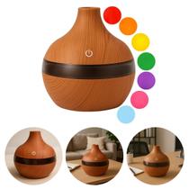 Umidificador LED Ar Ambiente Purificador Portátil C/ Luminária Difusor 300ml Amadeirado Silencioso Ultrassônico