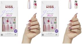 Uñas Postizas KISS Gel Fantasy Jelly Rosa Coffin Largas 28 pzas