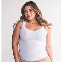 UNDER SOFT PASSION - Camisete com renda no decote/Branco GG