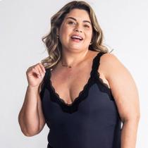 UNDER SOFT PASSION - Camisete com renda no decote/Preto M