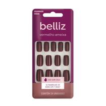 Unhas Belliz Vermelho Ameixa 24 Unidades