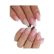 Unhas Curtas Francesas Minimalistas Com Glitter Gradiente 24 Unidades Com Gel Gelatinoso E Lixa De