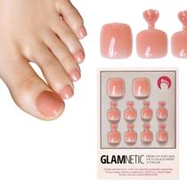Unhas dos pés pressionadas com acabamento glamnetic sheer peach natural Unhas dos pés pressionadas com acabamento glamnetic sheer peach natural